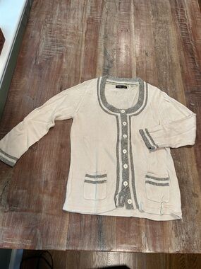 Linq VTG Cream Varsity Cardigan with Gold Mesh Striping